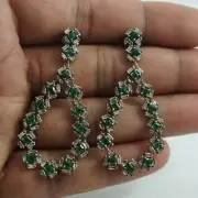 4Ct Princess Cut Simulated Emerald Drop/Dangle Earrings 14K White Gold Plated