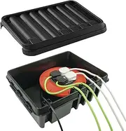 Large IP55 Weatherproof Outdoor Electrical Connection Box 40 x 31 x 14.5cm – Power Cord Enclosure for Christmas Lights, Timers, Extension Cables, Leads, Reels, Transformers (Large, Black)