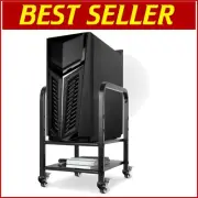 Height Adjustable Computer Tower Stand with Rolling Caster Wheels - Black Steel