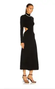 AJE Dress Black Anika Cut Out Size Large Long Sleeve BNWT Midi Winter RRP $545