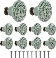 Green Retro Ceramic Knob,Drawer Knobs,Multipurpose Dresser Knobs,Cabinet Furniture Knobs,Ceramic Furniture Knobs,34mm / 1.3inch Diameter(10PCS)