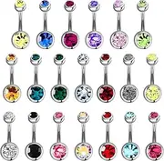 [KufaerBeam] Belly Button Bars 20 Colors,Stainless Steel Belly Rings, Body Piercing Jewelry, Bright Colors Rhinestones Belly Button,Navel Ring Belly, Double Sparkling Handmade Diamonds Belly Bars, Metal