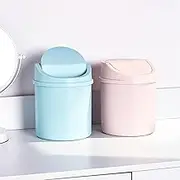 2 Pcs Small Trash Can with Lid, Cute Mini Trash Can for Desk Bedroom Kitchen Office, Plastic Countertop Wastebasket Garbage Bin for Car Door College Dorm (Pink and Blue)