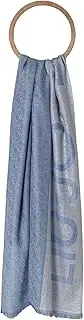 [Liu Jo] Jean Jacquard Stole with Fringe and Pink Berry Logo, Bonnet Blue - 73936, One size