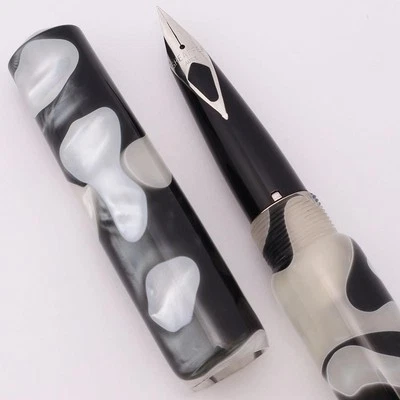 Ranga Abhimanyu Acrylic Fountain Pen - Black White Swirl, Sheaffer Nibs (New)