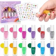 wakaniya Kids Nail Polish Kit for Girls- 12 Candy Colors Nail Polish Kit with Unicorn Stickers, Natural Safe NonToxic Peel Off Quick Dry Nail Polish with Gift Box