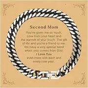 [Generic] Second Mom Gift. Best Thank You Gifts for Second Mom, I Love You Even More. Appreciation Gifts, Cuban Link Chain Bracelet with Message Card for Second Mom, Small, Silver Plated Zinc, Cubic Zirconia