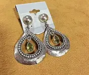 Sterling Silver .925 Pear Shaped Earrings With Peridot Dangling