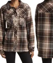 SANCTUARY Brown Peyote plaid Oversized Flannel Shacket Sz Large