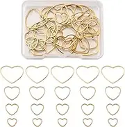 FASHEWELRY 35Pcs Stainless Steel Heart Linking Rings 4 Sizes Golden Love Heart Open Bezel Charms Connectors for Dangle Beading Hoop Jewelry Making