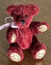World Of Miniature Bears Dollhouse 1.25” Jointed Tiny Burgundy Bear Too Cute!