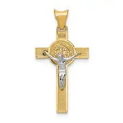14K Two-Tone St. Benedict Medal Crucifix Cross Pendant