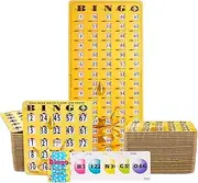 MR CHIPS Jam-Proof Bingo Cards with Sliding Windows, 50 Gold Bingo Shutter Cards, 75 Bingo Calling Cards, 1 Bingo Master Board