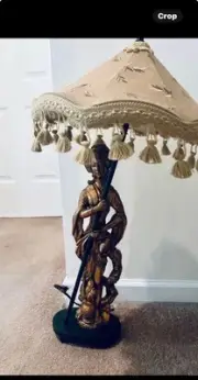 Exquisite Asian Figurine Lamps With Umbrella Shade New