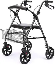 Elderly Walker, Lightweight Folding rollator Wheeled Walker Walking Frame with seat and Bag Interesting