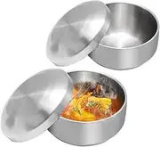 Stainless Steel Rice Bowl with lid 2-Piece Set, lidded Bowl for Home use, Korean Cooking Kimchi Bowl, Multi-Purpose Soup Food Bowl Snack Bowl for Rice, Sauce, Noodles, ice Cream, Cereal
