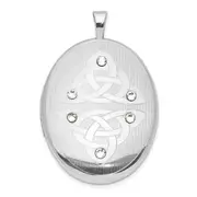 Sterling Silver Polished Crystal Trinity Oval Locket