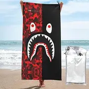 POCUK Red-Black Shark Quick Dry Towel Microfiber Gym Travel Beach Shower Backpacking Pool Yoga & Swim Use
