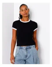 [Grab Denim] Ringer Tee in Black/White