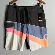 Quicksilver Highline Mens Size 33x21 Board Shorts Stripped Slash Fade Logo NWT