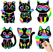 CY2SIDE 60PCS Cat Animal Scratch Bookmarks for Kids, DIY Cat Rainbow Color Paper Cards Craft Kit Birthday Decorations, Catling Pet Magic Art Project Party Favors for School Classroom Activities