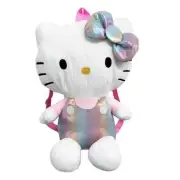 Plush Backpack - Hello Kitty - Silver Shiny 14"