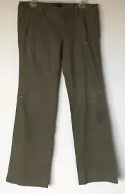 American Eagle Outfitter Women's Bootcut Pants Distressed Olive Green Chino Sz 6
