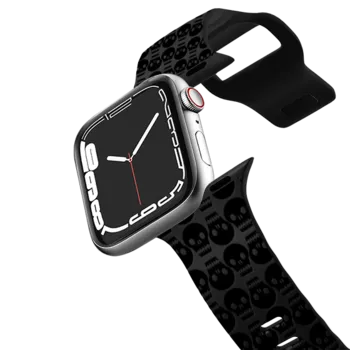 Apple Watch Series 7-9 (41mm) Impact Band SKULL IN THE CROWD, BLACK WATCH BAND - HALLOWEEN SKULLS SPOOKY SKELETON BLACK WHITE CREEPY PATTERN By Ebi Emporium