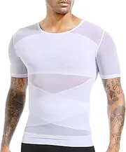 [ISUP] Mens Slimming Body Shaper Shirt Chest Abdomen Compression Short Sleeve Hide Moobs Undershirts Tummy Control