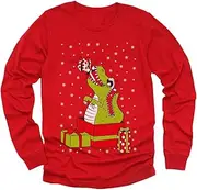 [Tstars] T-Rex Dinosaur Ugly Xmas Sweater Toddler/Kids Long Sleeve T-Shirt 2T Red