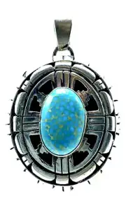 Navajo Sterling Silver Kingman Turquoise Pendant Handmade By Larry Kaye Rare