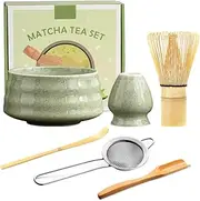 Matcha Set, 6 PCS Matcha Kit, Matcha Whisk Set with Matcha Whisk and Bowl, Matcha Spoon, Sifter and Matcha Whisk Holder, Matcha Bowl Set, Matcha Tea Set Accessories, Macha Tea Kit, Green