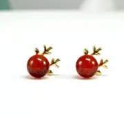 Red Nose Reindeer Stud Earrings Ruby Red S925 Silver Gold Christmas Gifts Girls