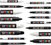 POSCA Black & White - Full Set of 16 Pens (PC-17K, PC-8K, PC-7M, PC-5M, PC-3M, PC-1M, PC-1MR, PCF-350)