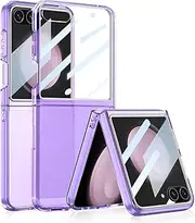 [LIULANZ] Clear Case for Samsung Galaxy Z Flip 5 with Screen Protector, Slim Thin Lightweight Anti-Yellowing Hard PC Shockproof Transparent Phone Protective Cover. (ZFlip5-Purple)