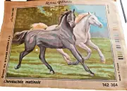 ROYAL PARIS TAPESTRY CANVAS CHEVAUCHEE MATINALE MORNING RIDE GREY & WHITE HORSES