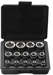 14-Piece E-TORX Socket Set 1/4" 3/8" 1/2'' Drive E-4 - E24 Female External Torque Star Socket Kit With Storage Case (Black)