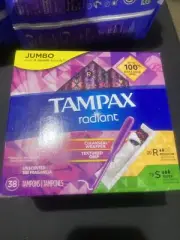 Tampax Radiant Regular super Absorbency Cleanseal Wrapper Tampon Unsecented 38c