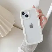 Compatible with iPhone 11 Pro Max Case, Cute Curly Wave Frame Clear Case, Transparent Soft Silicone TPU Bumper Shockproof - White
