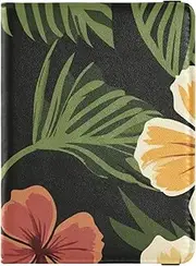 [Amooorous] Hawaii Yellow Flowers Reen Leaves Leather decorative travel wallet womens passport holder Wallet Combo Passport Case Travel Documents Wallet Ultra Slim, hawaii yellow flowers reen leaves, 1 size