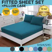 SOFT 2000TC HOTEL BED FITTED SHEET SET WITH PILLOWCASES SINGLE DOUBLE QUEEN KING