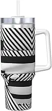 Black White Stripe 40oz Stainless Steel Ice Bully Double Wall Insulated Water Bottle With Handle And Straw Lid