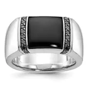 14k White Gold Men's Onyx and 1/4 carat Black Diamond Complete Ring