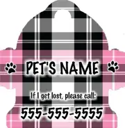Personalized Custom Pet Tag Fire Hydrant Plaid Pink Black White Design Bground