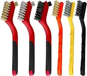 6PCS Multi-Surface Wire Brush Set, 7 Inch Brass/Nylon/Stainless Steel with Curved Grip Handle for Heavy-Duty & Gentle Cleaning Rust Dirt Removal Portable & Reusable