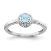 14k White Gold Real Diamond and Cabochon Aquamarine Ring