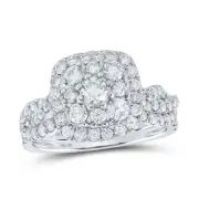10kt White Gold Round Diamond Square Bridal Wedding Ring Band Set 1-1/2 Cttw