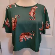 New Nasty Gal Cropped Top Crop Cheetah Print Leopard 80s Vibe Y2K Size 10 Large