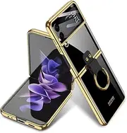 Case for Samsung Galaxy Z Flip5 Flip4 Z Flip3 Plain Leather Folding Phone Case with Ring Stand All-Inclusive Protective Cover,black2,for Galaxy ZFlip3