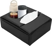Tissue Holder for Car - Tissue Box Car Cup Holder | Armrest Storage Organizer Leather Napkin Dispenser for Water Cups Facial Paper Towels Organization